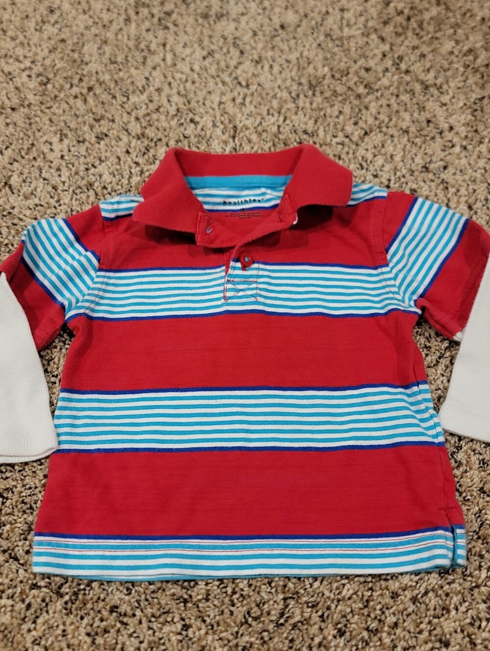 Healthtex Pullover Polo Shirt Toddler Boys 18M Red Blue Striped Long Sleeve Top